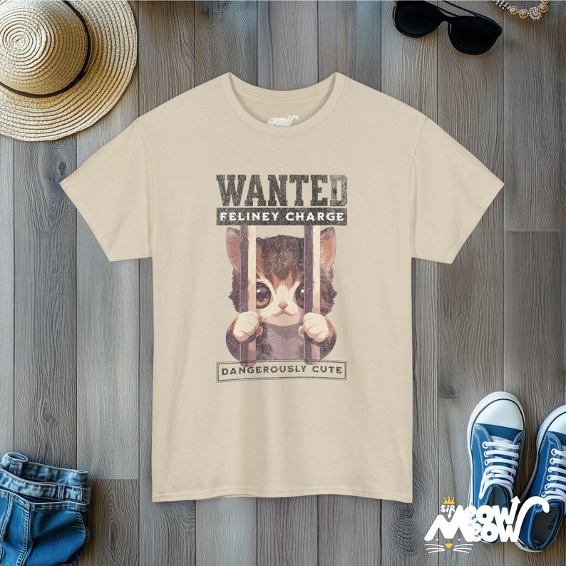 Funny Cat T-Shirt | 'Feliney Charge' Kitten Tee Sand