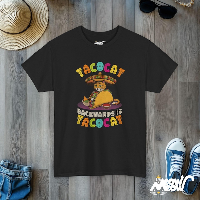 Taco Cat Palindrome T-Shirt | Funny Graphic Tee Black