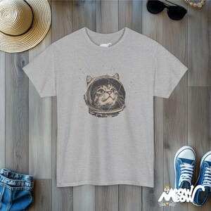 Astronaut Cat T-Shirt: Cosmic Kitty Space Design Sport Grey