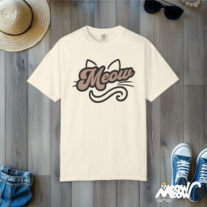 Meow Script Cat T-Shirt: Retro Kitty Comfort Colors Tee Ivory