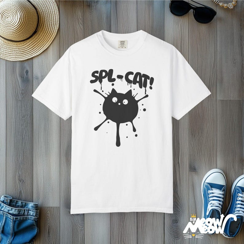 Splat Cat Comfort Colors Shirt: Funny Ink Splatter Tee White