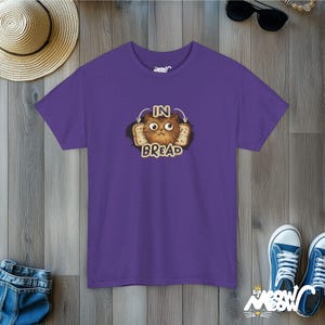In Bread Cat T-Shirt | Funny Breading Kitty Design | Quirky Gift for Cat Lovers Lilac
