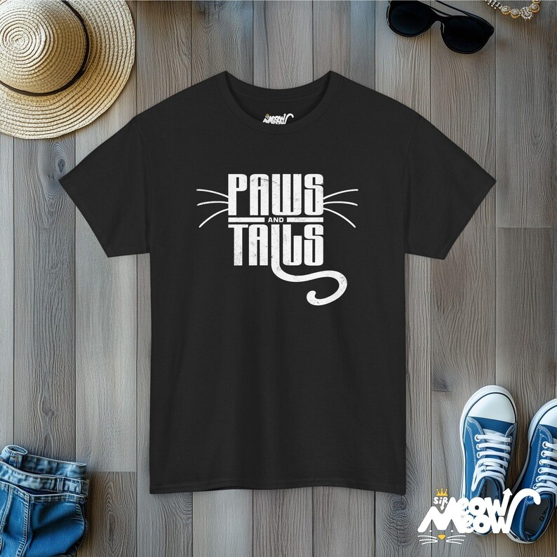 Cat Lover T-Shirt: Paws and Tails Graphic Tee, Feline Fan Gift Black