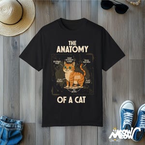 おもしろ猫の解剖学と快適な色彩のTシャツ：猫好きへのギフト Black