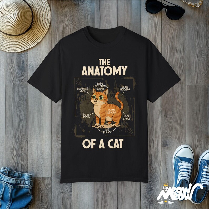おもしろ猫の解剖学と快適な色彩のTシャツ：猫好きへのギフト Black