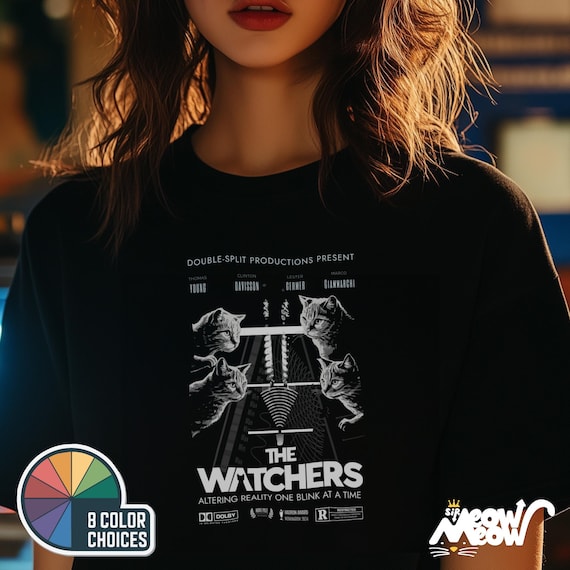 The Watchers Cat Science T-Shirt - Funny Quantum Mechanics Tee - Gift for Cat and Physics Lovers