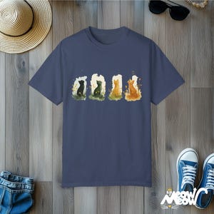 Watercolor Four Seasons Cat T-Shirt - Comfort Colors Unisex Tee Midnight