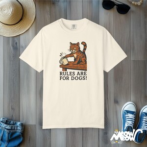 Funny Cat T-Shirt: Rules Are For Dogs, Comfort Colors Unisex Tee Ivory