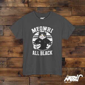 Funny Rugby Cat Graphic T-Shirt - Meowri All Black Unisex Tee Dark Heather