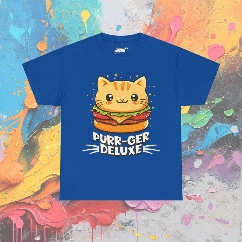 Cat Burger T-Shirt: Purr-ger Deluxe Foodie Tee Royal