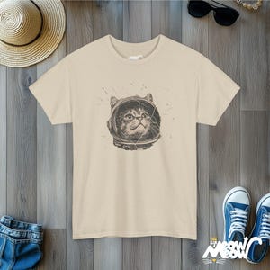 Astronaut Cat T-Shirt: Cosmic Kitty Space Design Sand