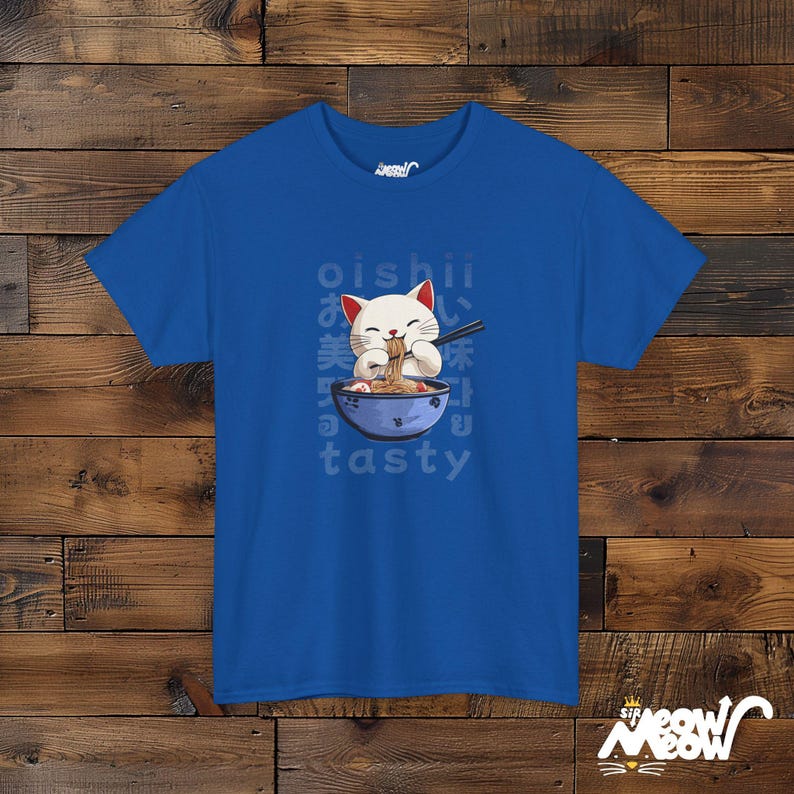 Kawaii Ramen Cat T-Shirt, Japanese Anime Foodie Gift Royal