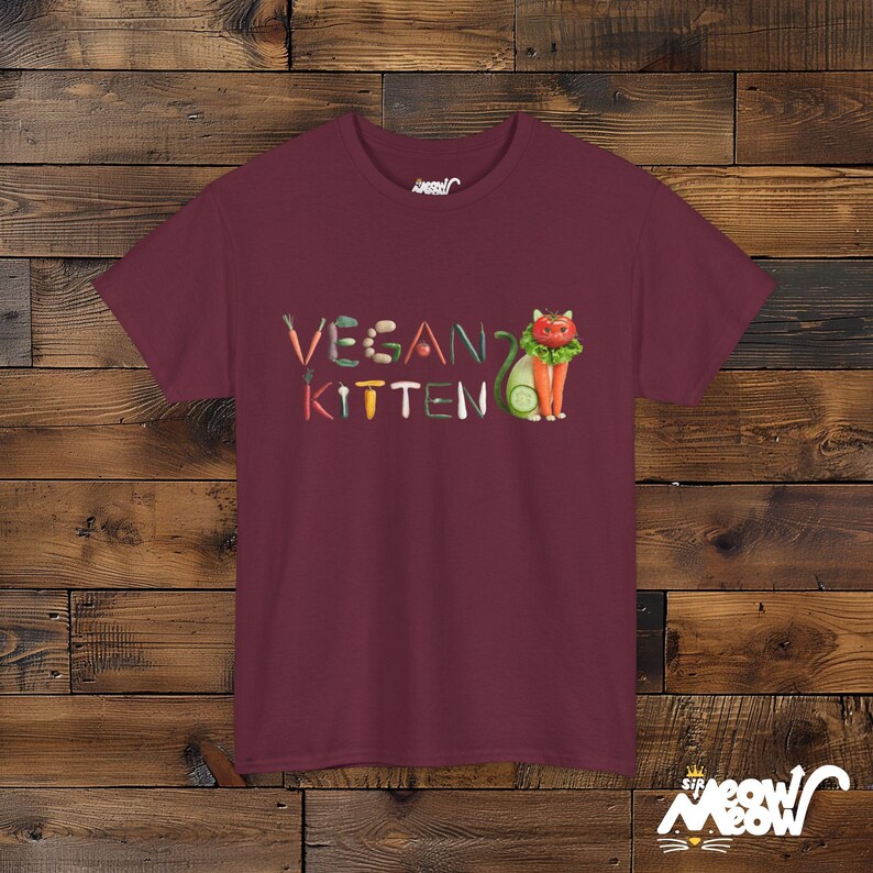 Camiseta vegana de gatito: diseño divertido de gato vegetariano, camiseta ecológica Maroon