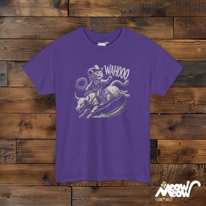 Cowboy Cat T-Shirt: Funny Rodeo Graphic Tee, Western Gift Lilac