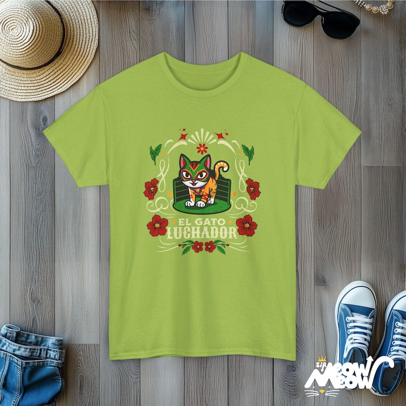 El Gato Luchador Tee: Mexican Cat Lover T-Shirt Kiwi