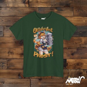 Oktoberfest Cat Girl T-Shirt: Bavarian Beer Prost! Tee Forest Green