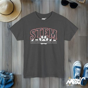 STEM Cat T-Shirt: Science Teachers Encourage Meows Dark Heather