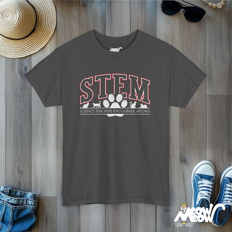 STEM Cat T-Shirt: Science Teachers Encourage Meows Dark Heather
