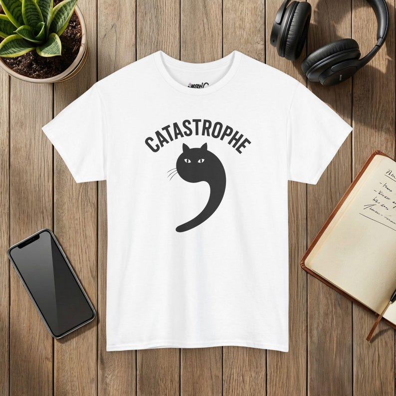Catastrophe Cat T Shirt, Minimalist Graphic Tee, Indie Alt Streetwear image 2