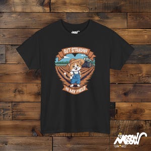 Funny Farmer Cat Graphic Tee - Outstanding in My Field - Cat Lover Gift Black