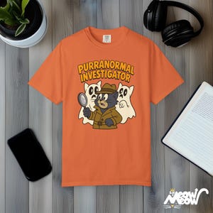 Purranormal Investigator T-Shirt: Funny Cat Ghost Hunter Comfort Colors Tee Burnt Orange