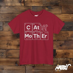 Cat Mother Science T-Shirt: Periodic Table Elements, Cat Lover Gift Cardinal Red
