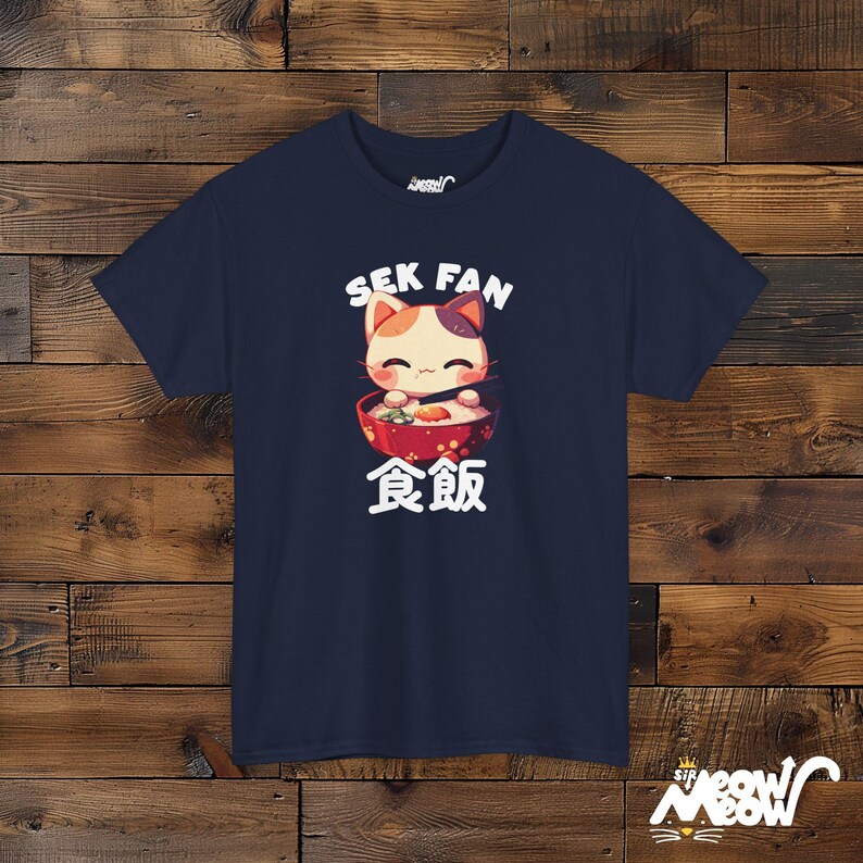 Sek Fan Calico Cat T-Shirt: Asian Food Lover Tee Navy