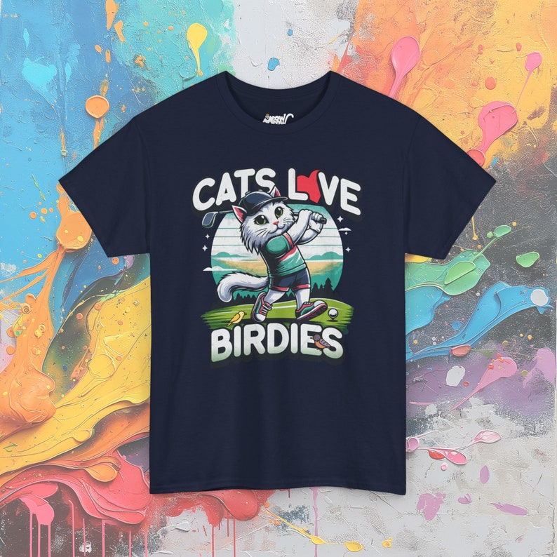 T-shirt drôle de chat jouant au golf : les chats adorent les oiseaux Navy