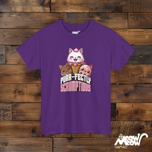 Kawaii Cat Ice Cream T-Shirt: Purr-fectly Scrumptious Gift Purple
