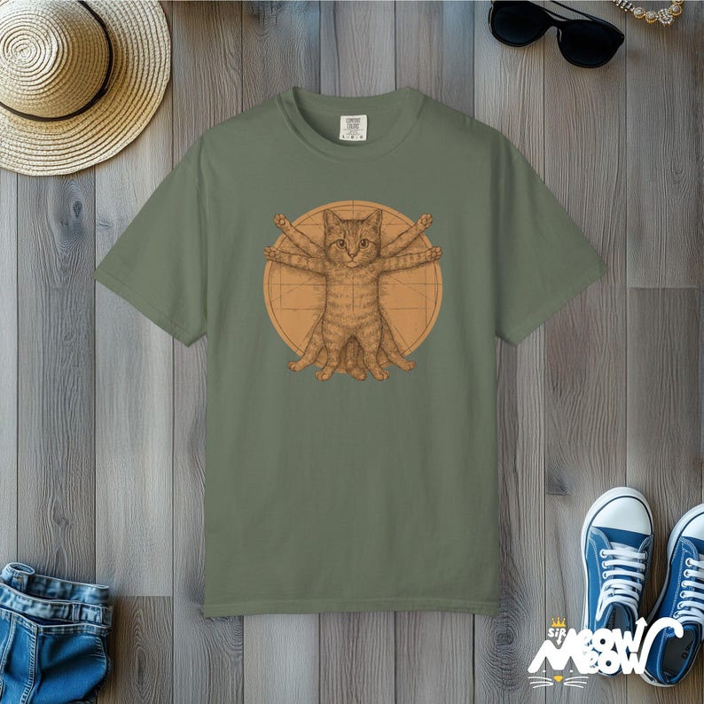 Camiseta del Gato de Vitruvio de Comfort Colors: Parodia del arte de Da Vinci Moss