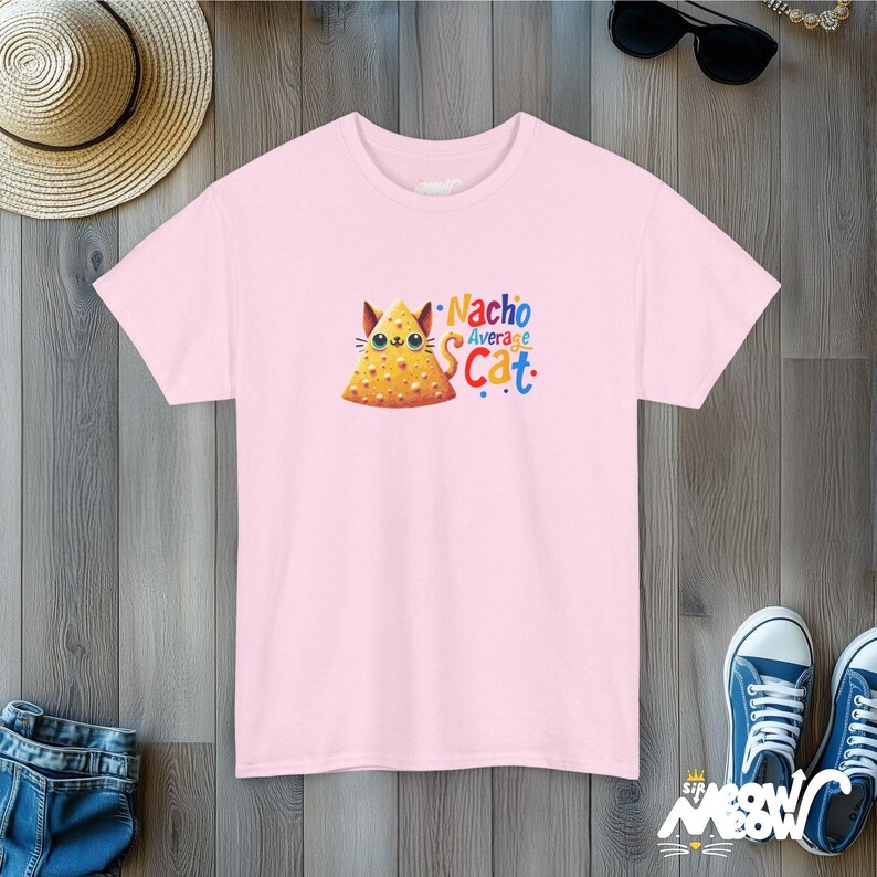 Nacho Average Cat T-Shirt | Funny Cat Pun Tee | Quirky Taco Lover Gift Light Pink