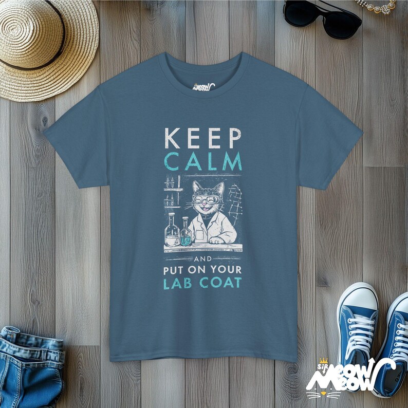 Shirt kattenwetenschapper: grappig T-shirt wetenschapsliefhebber Indigo Blue