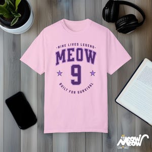 MEOW 9 Cat T-Shirt: Funny Comfort Colors Tee, Cat Lover Gift Blossom