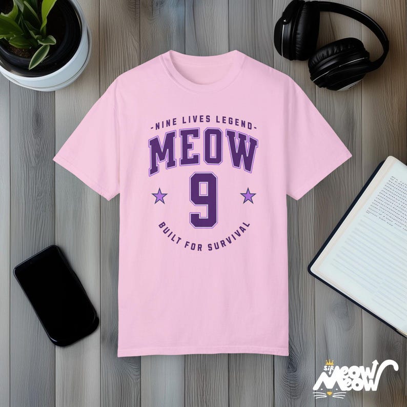 MEOW 9 Cat T-Shirt: Funny Comfort Colors Tee, Cat Lover Gift Blossom