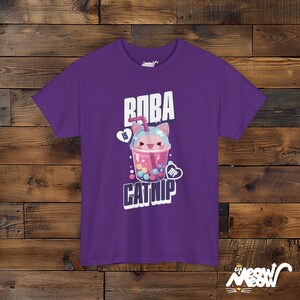 Boba Cat T-Shirt, Bubble Tea Unisex Tee Purple