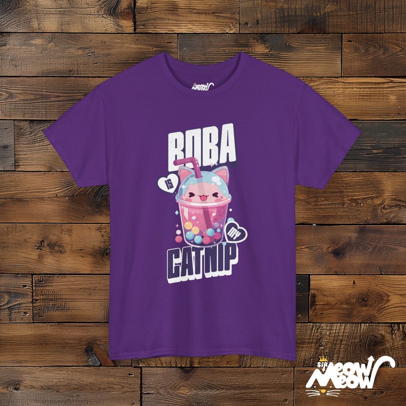 Boba Cat T-Shirt, Bubble Tea Unisex Tee Purple