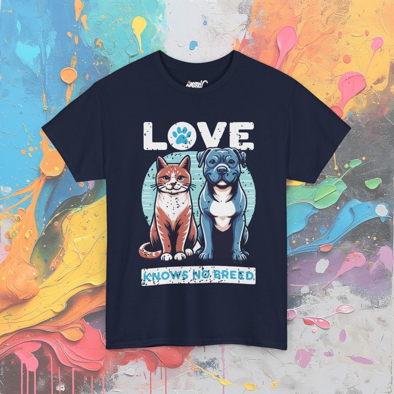 Love Knows No Breed T-Shirt: Cat & Dog Equality Tee Navy