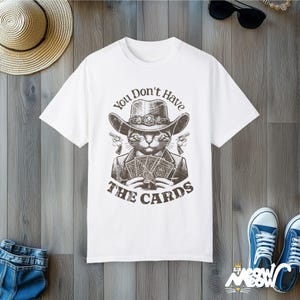 T-shirt de joueur de cartes de chat de cowboy : t-shirt de parodie politique vintage image 6