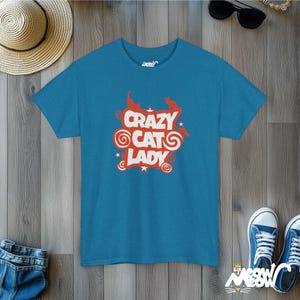 Crazy Cat Lady T-Shirt: Playful Kitty Silhouette, Cat Mom Gift Antique Sapphire