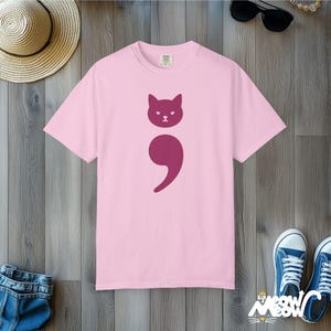 Comfort Colors Cat Semicolon Shirt: Mental Health Tee Blossom