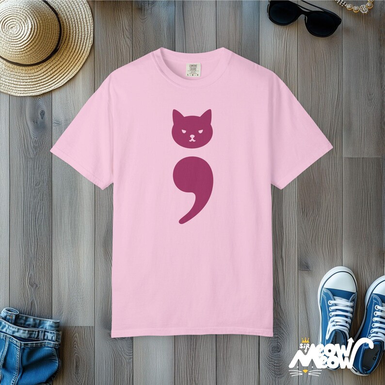 Comfort Colors Cat Semicolon Shirt: Mental Health Tee Blossom