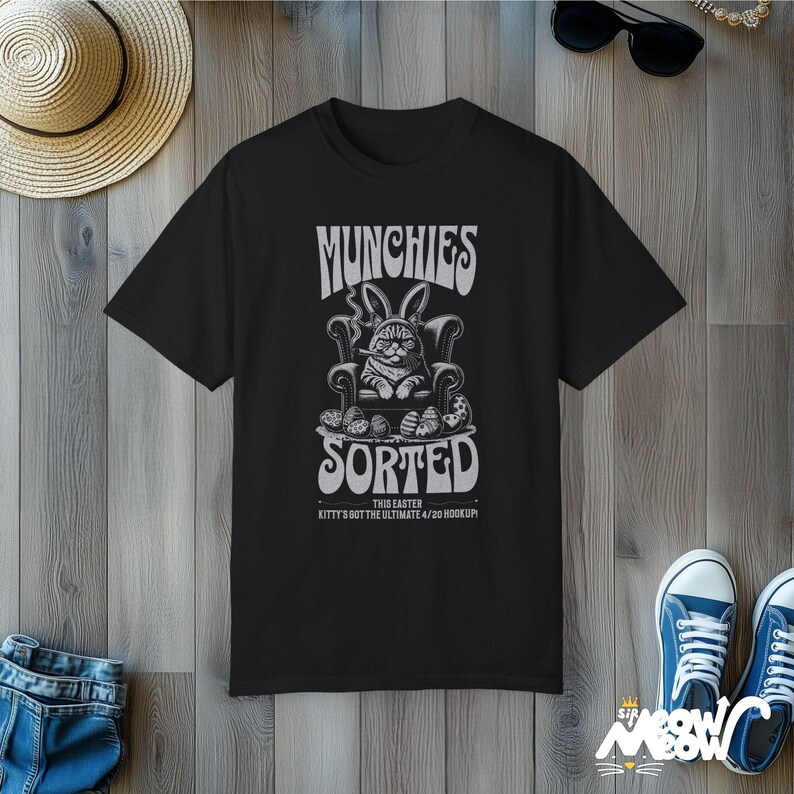Funny Easter Cat T-Shirt, 420 Munchies, Unisex Graphic Tee Black