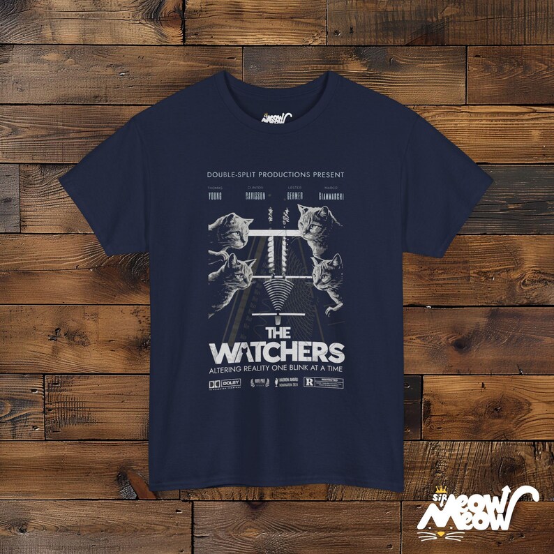 The Watchers Cat Science T-shirt - T-shirt drôle de mécanique quantique - Cadeau pour les amateurs de chats et de physique Navy
