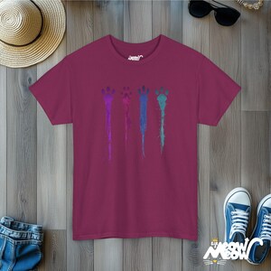 Colorful Paw Prints T-Shirt: Dripping Paint Splatter Cat Lover Tee Berry