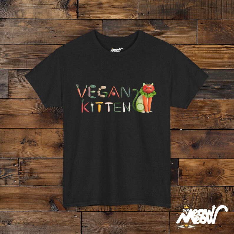 Camiseta vegana de gatito: diseño divertido de gato vegetariano, camiseta ecológica Black