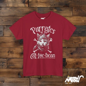 Cat Pirate T-Shirt: Purrates of the Cat-toe-bean Unisex Tee Cardinal Red