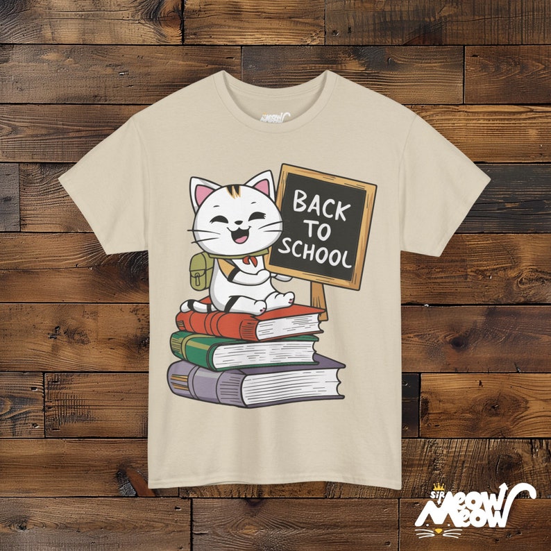 Back to School Cat Tee, Teacher Student Gift Sand