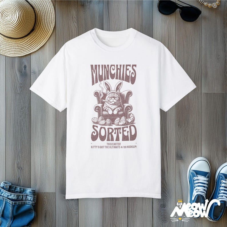 Funny Easter Cat T-Shirt, 420 Munchies, Unisex Graphic Tee White