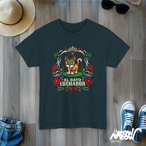 El Gato Luchador Tee: Mexican Cat Lover T-Shirt Midnight