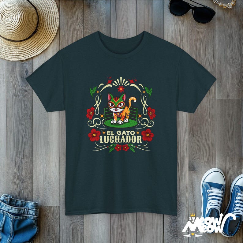 El Gato Luchador Tee: Mexican Cat Lover T-Shirt Midnight